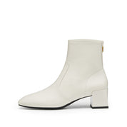 Beige Square Toe Softy Leather Ankle Boots