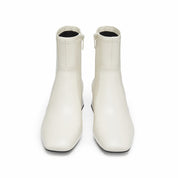 Beige Square Toe Softy Leather Ankle Boots