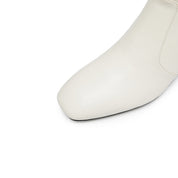Beige Square Toe Softy Leather Ankle Boots