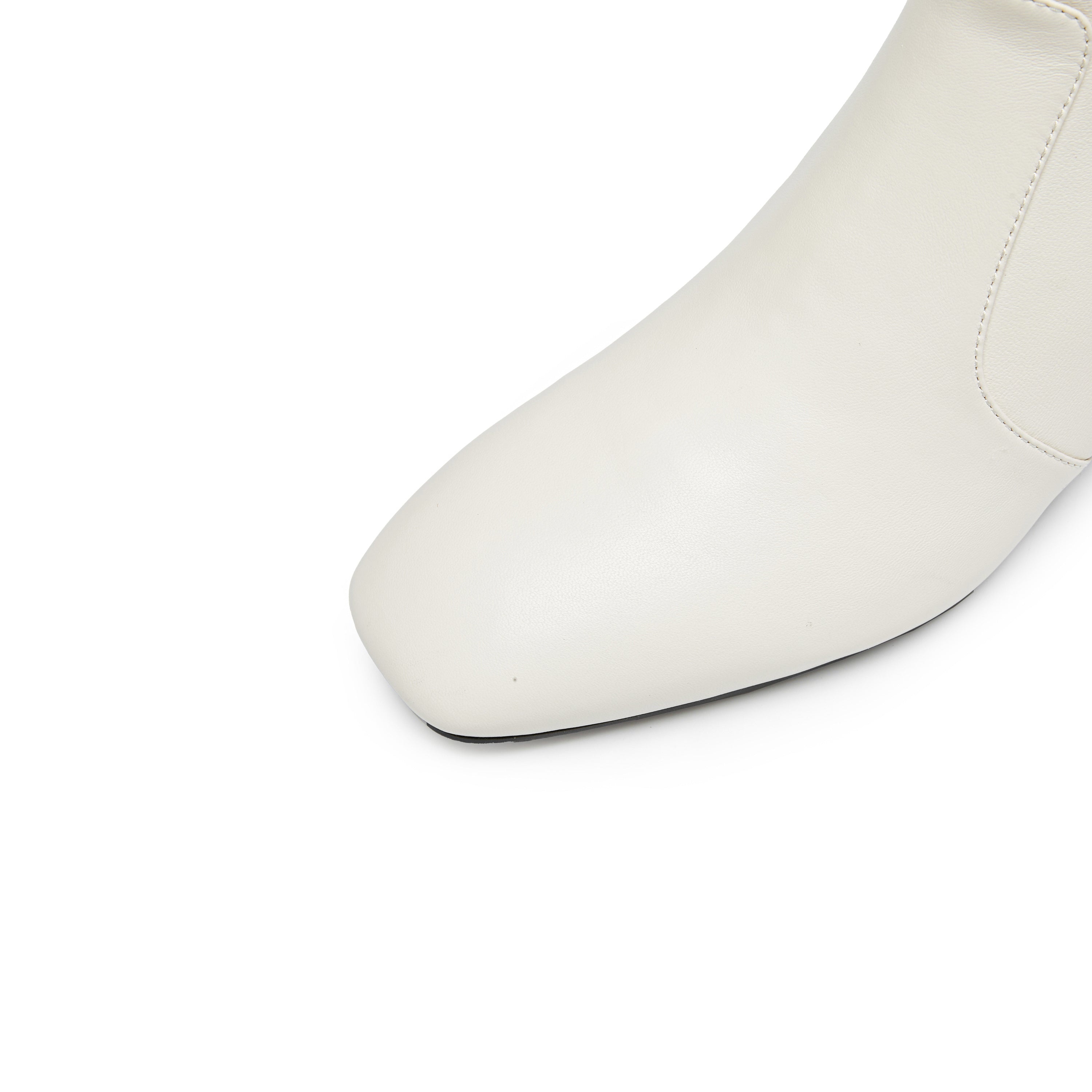 Beige Square Toe Softy Leather Ankle Boots