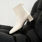 Beige Square Toe Softy Leather Ankle Boots