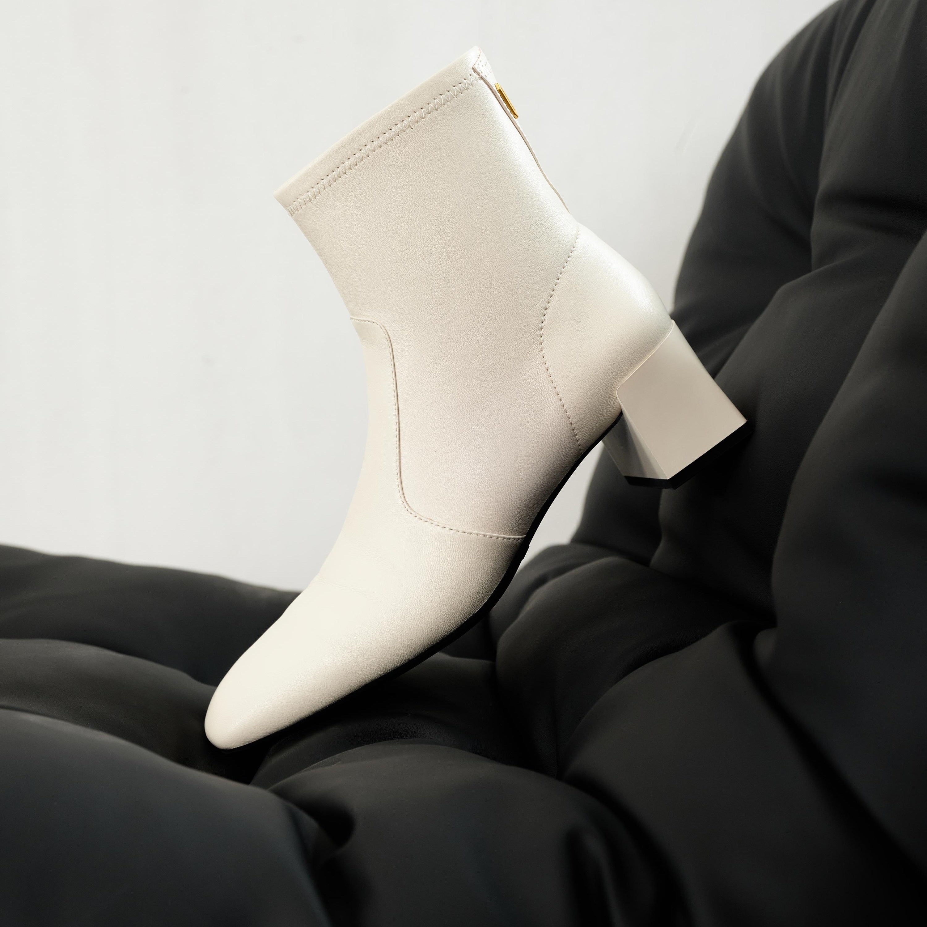 Beige Square Toe Softy Leather Ankle Boots