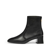 Black Square Toe Softy Leather Ankle Boots