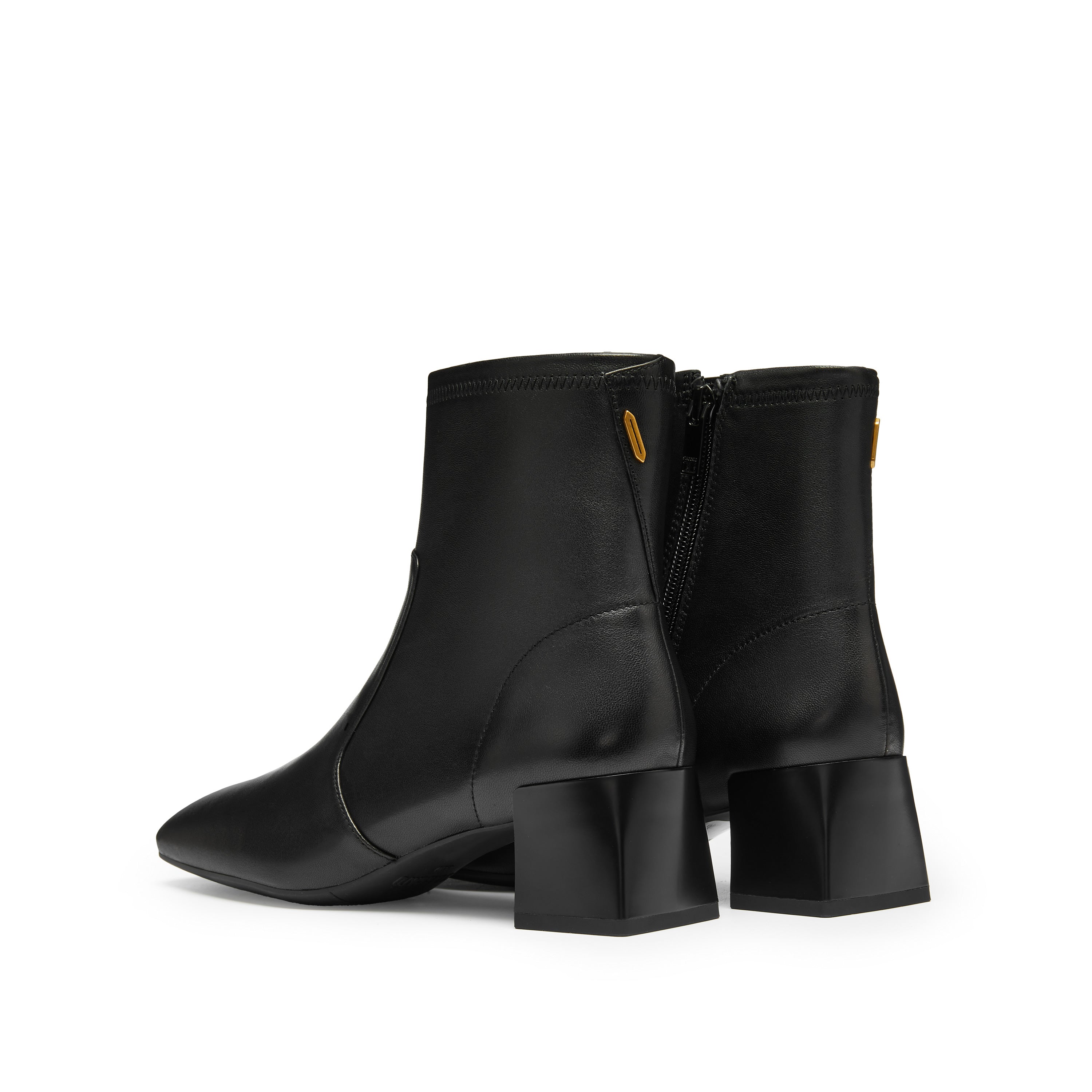 Black Square Toe Softy Leather Ankle Boots