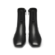 Black Square Toe Softy Leather Ankle Boots