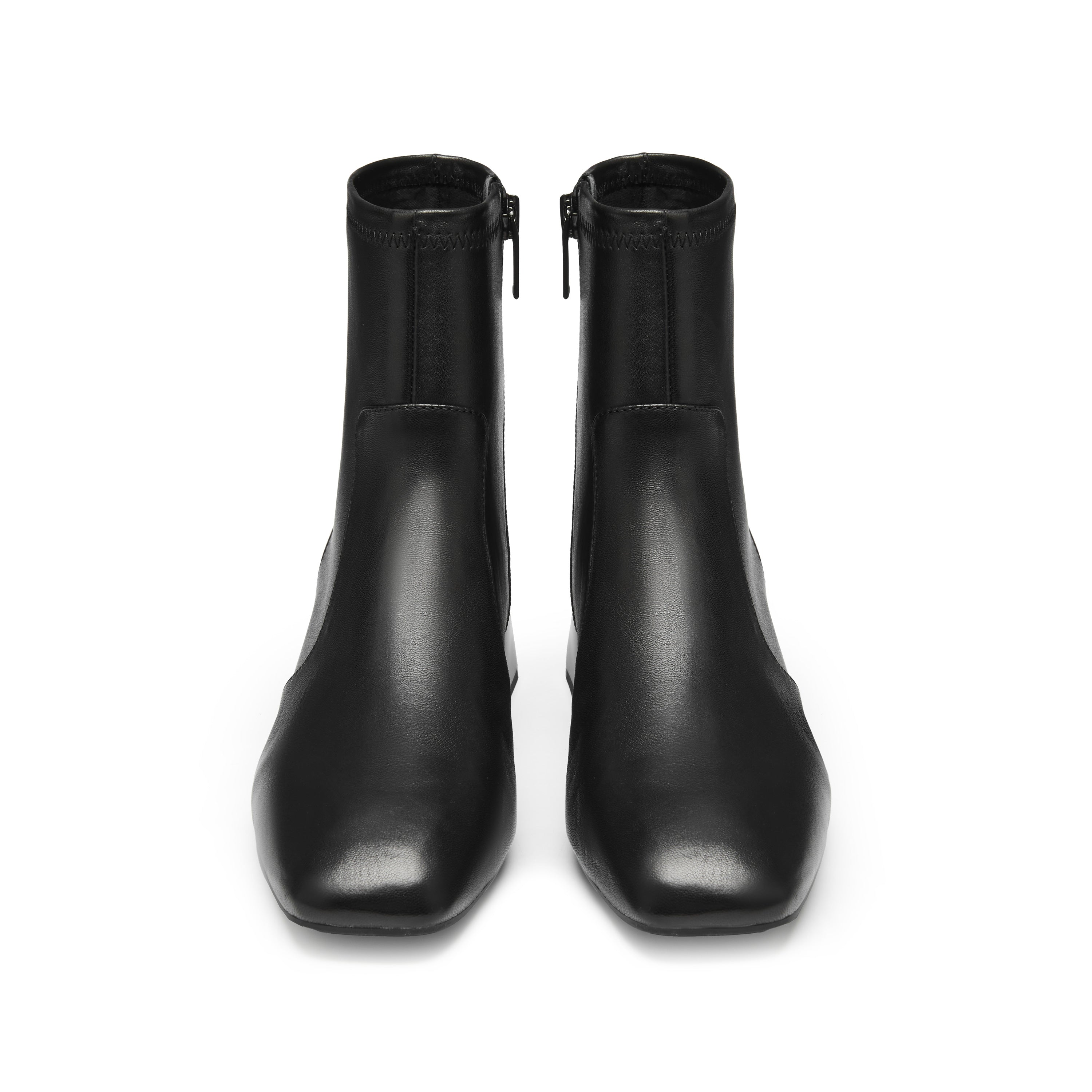 Black Square Toe Softy Leather Ankle Boots