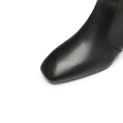 Black Square Toe Softy Leather Ankle Boots