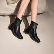 Black Square Toe Softy Leather Ankle Boots