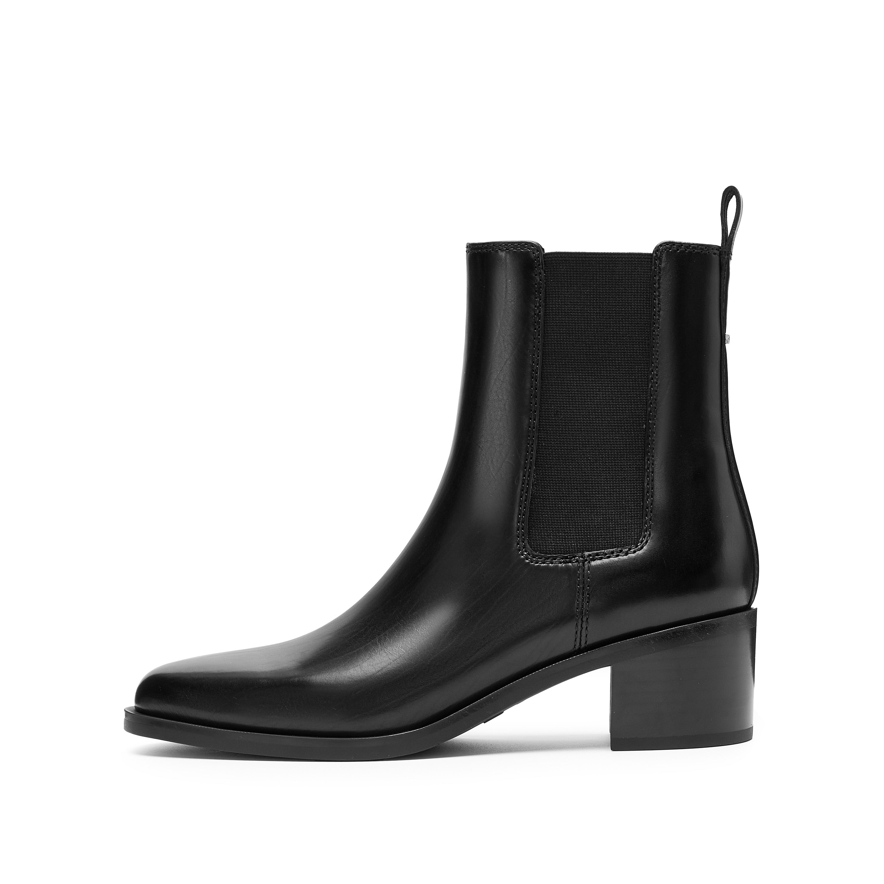 Black Leather Heeled Ankle Charles Boots