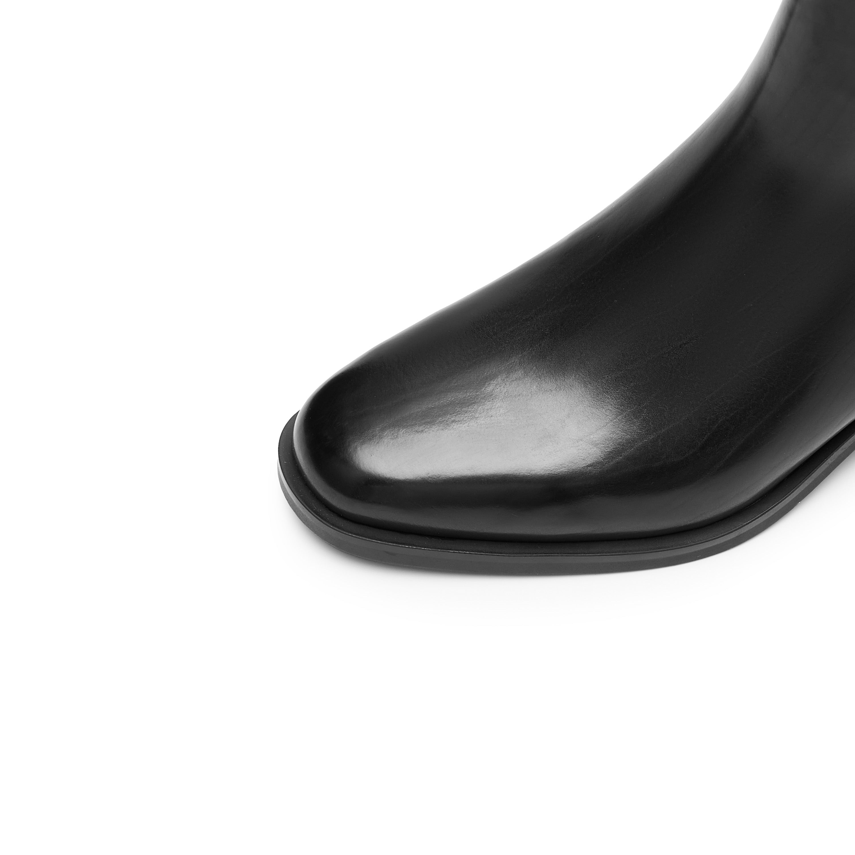 Black Leather Heeled Ankle Charles Boots