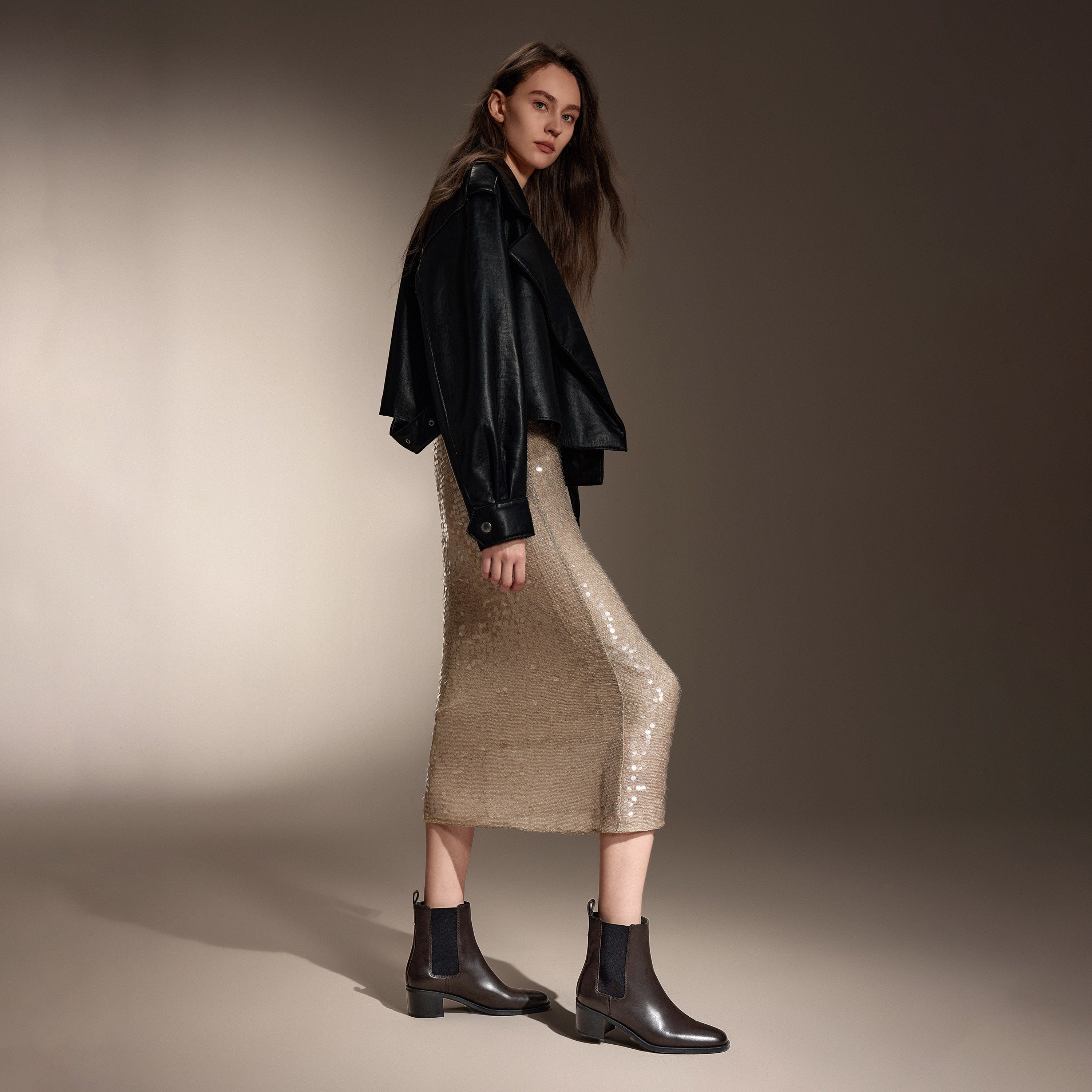 Black Leather Heeled Ankle Charles Boots