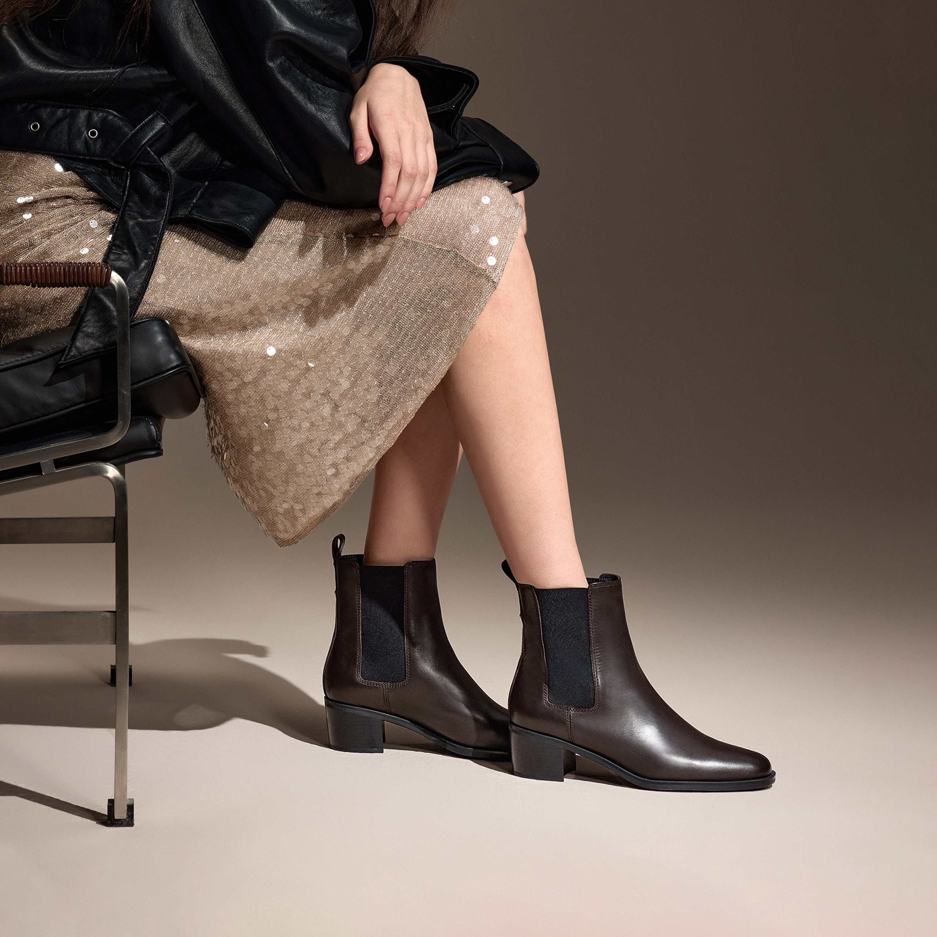 Black Leather Heeled Ankle Charles Boots