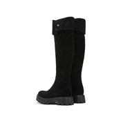 Black Buttons Under Knee Slouchy Chunky Boots