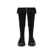 Black Buttons Under Knee Slouchy Chunky Boots