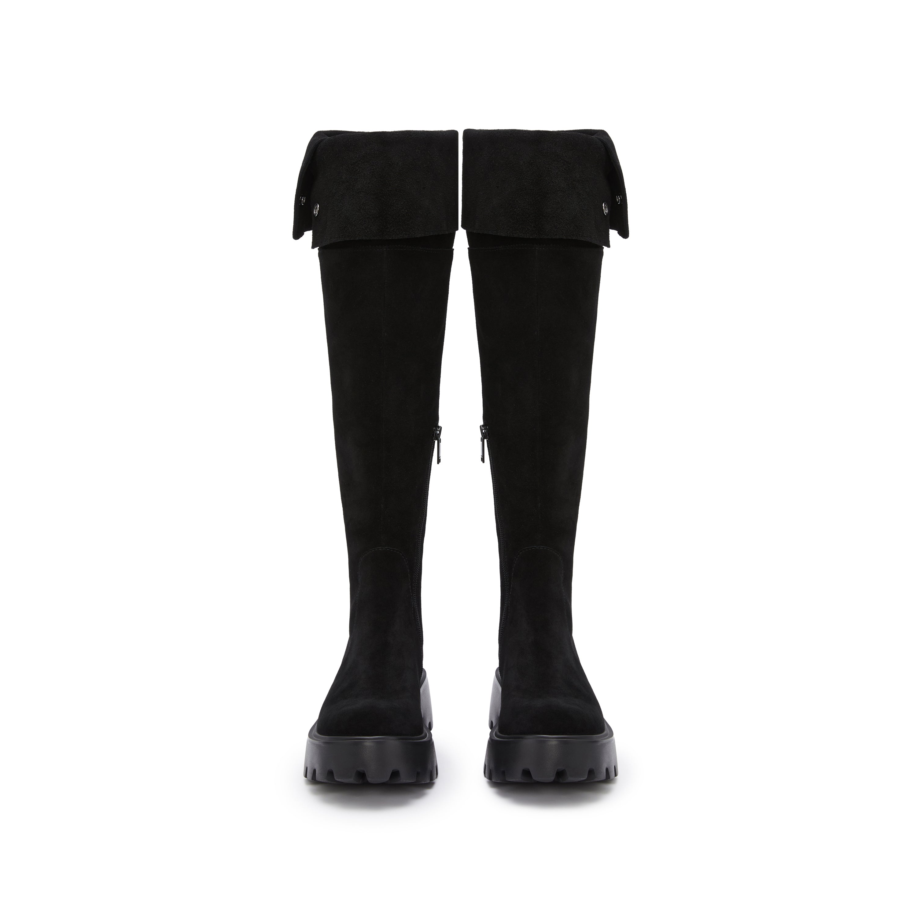 Black Buttons Under Knee Slouchy Chunky Boots