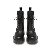 Black Lace-Up Knitted Chunky Combat Boots