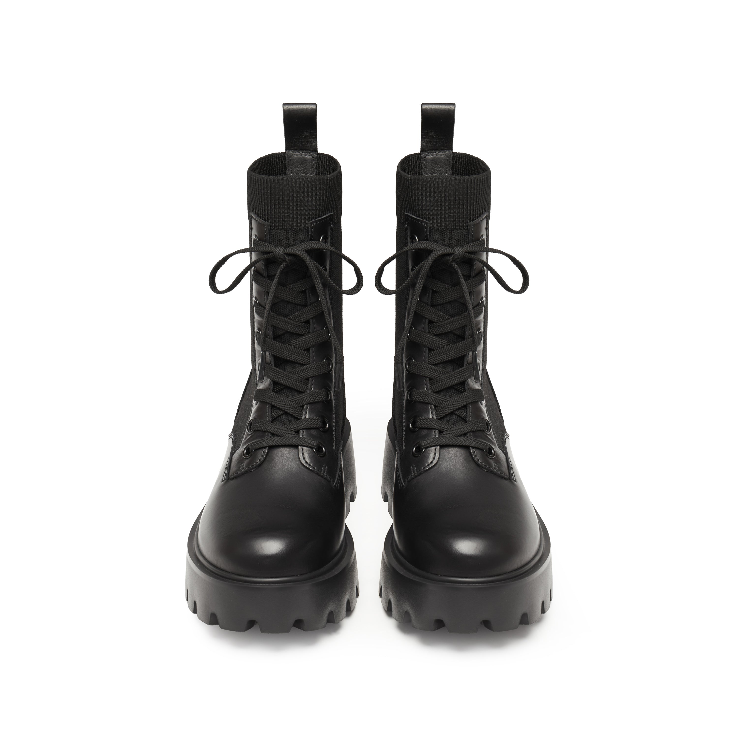 Black Lace-Up Knitted Chunky Combat Boots