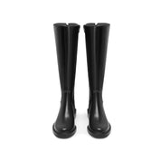 Black Back Strappy Leather Knee High Boots
