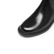 Black Back Strappy Leather Knee High Boots