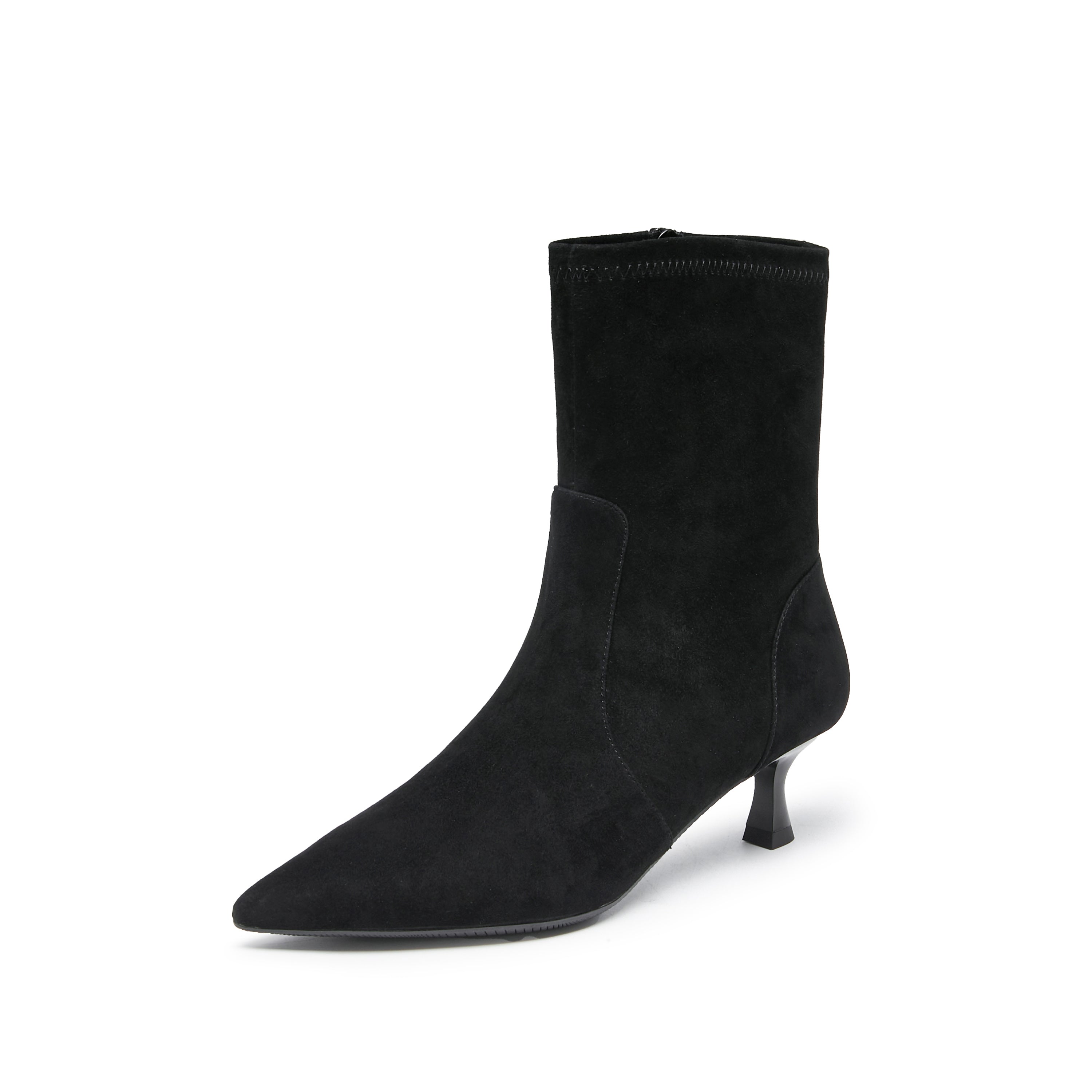 Black Pointy Suede Ankle Sock Boots
