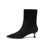 Black Pointy Suede Ankle Sock Boots