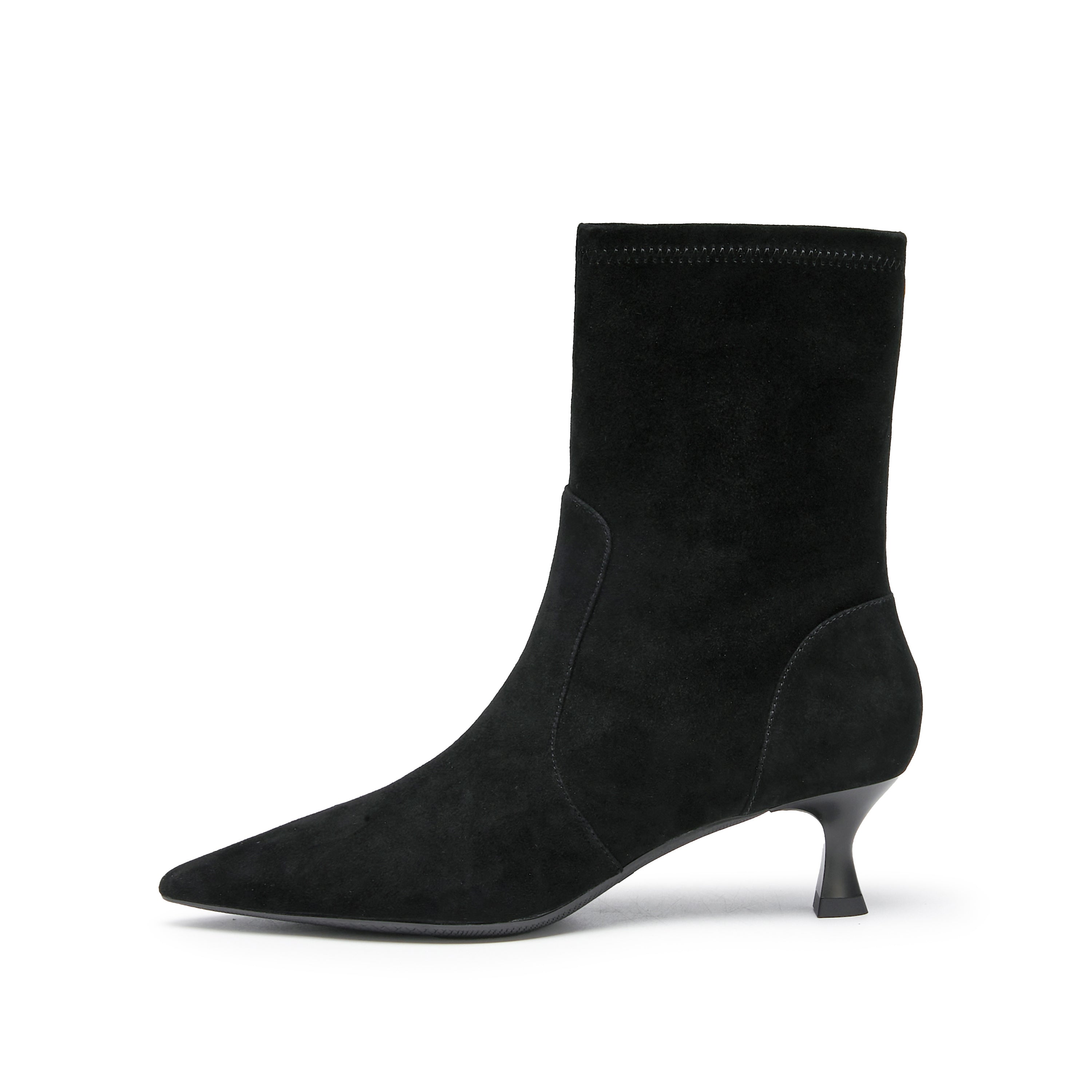 Black Pointy Suede Ankle Sock Boots