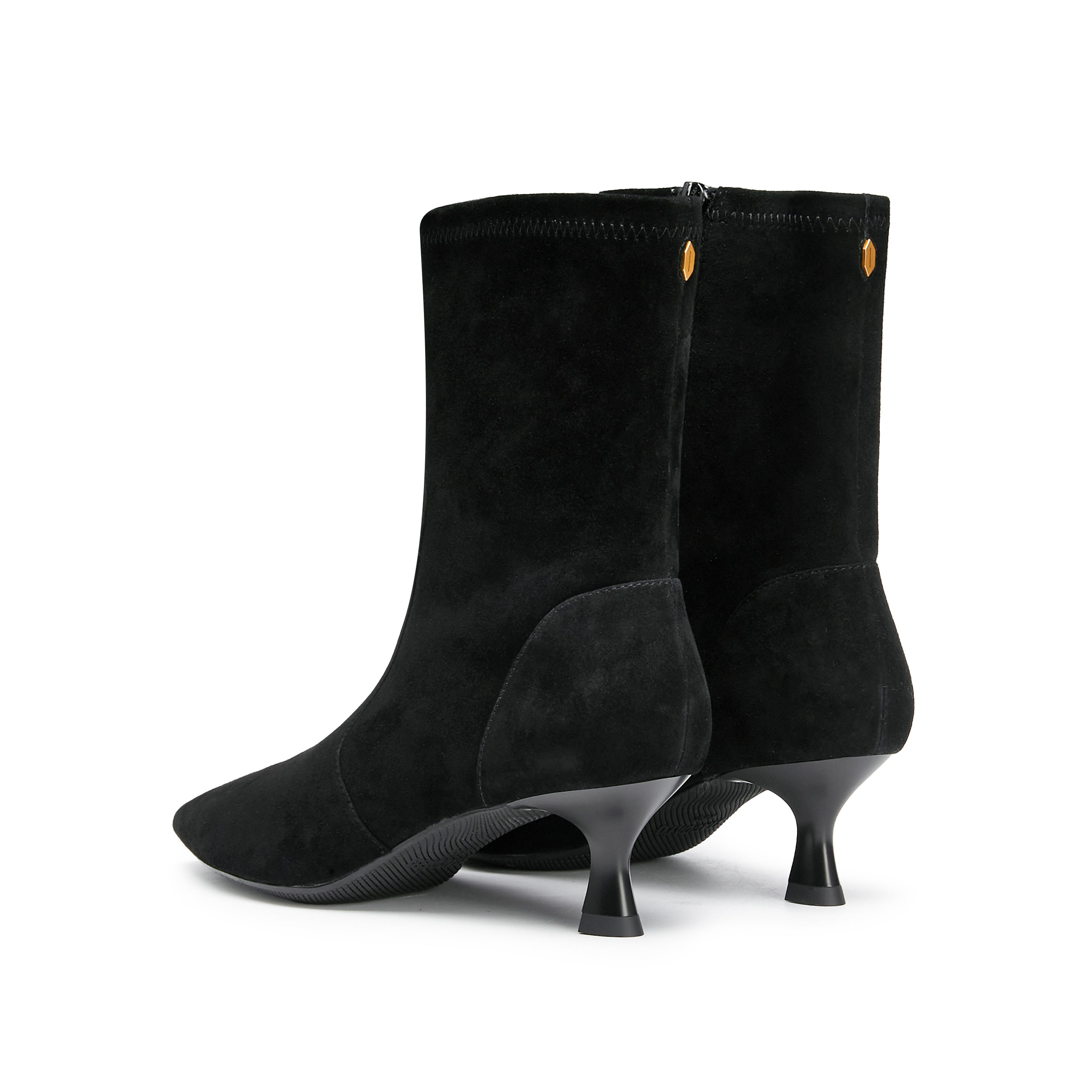 Black Pointy Suede Ankle Sock Boots