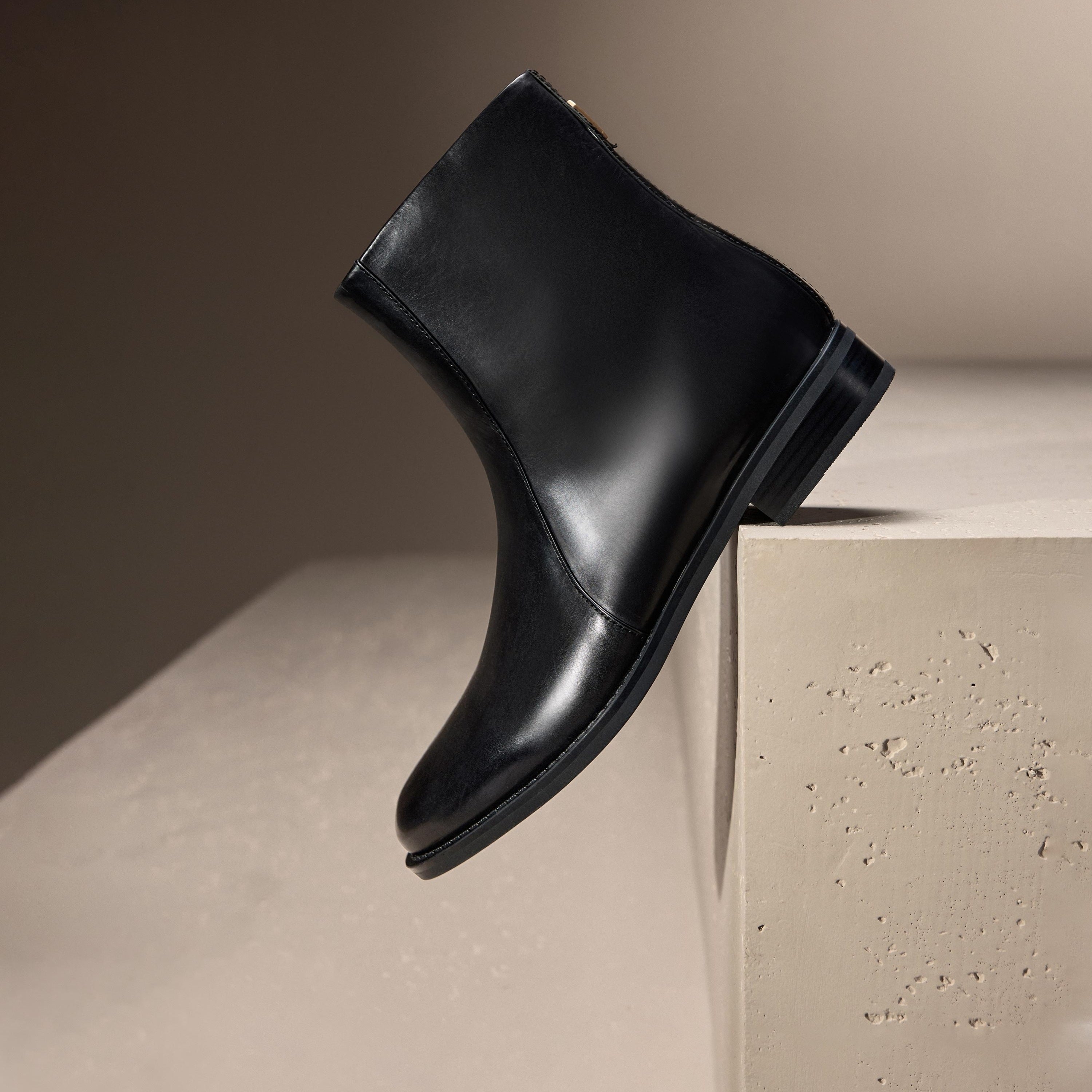 Black Leather Study Ankle Boots