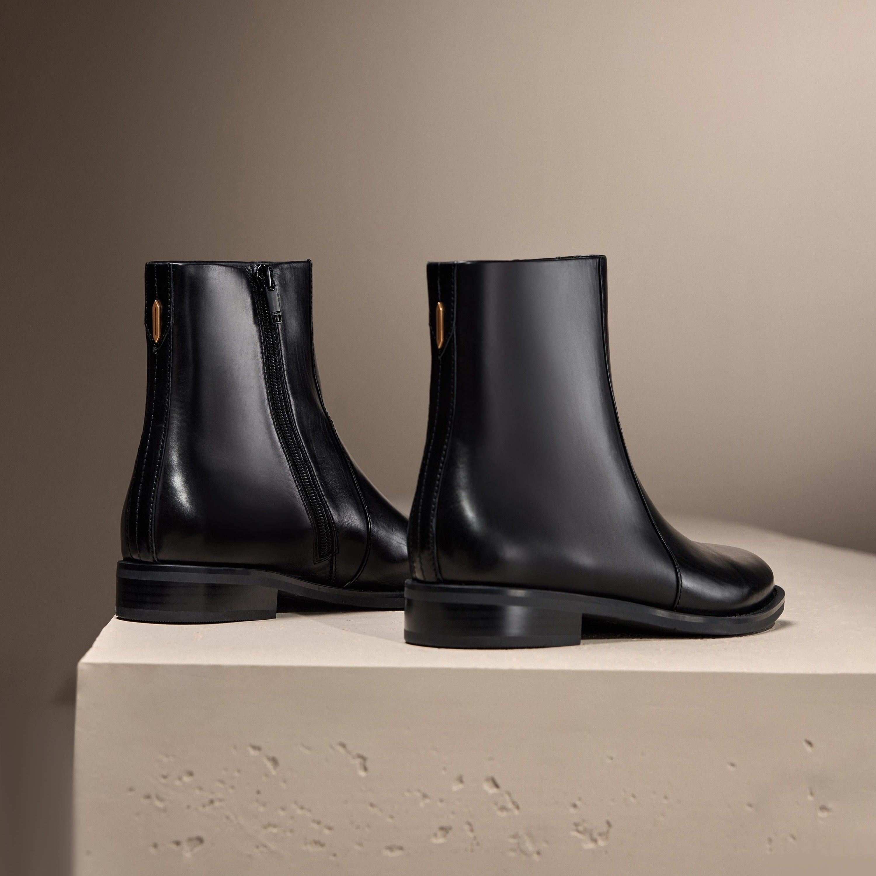 Black Leather Study Ankle Boots