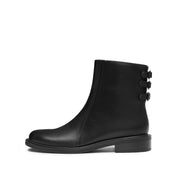 Black Back Strappy Leather Ankle Boots