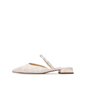 Crystal-Pearl Strap Jacquard Mule Flats