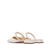Crystal-Pearl Strap Jacquard Mule Flats