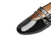 Black Patent Strappy Ballet Flats