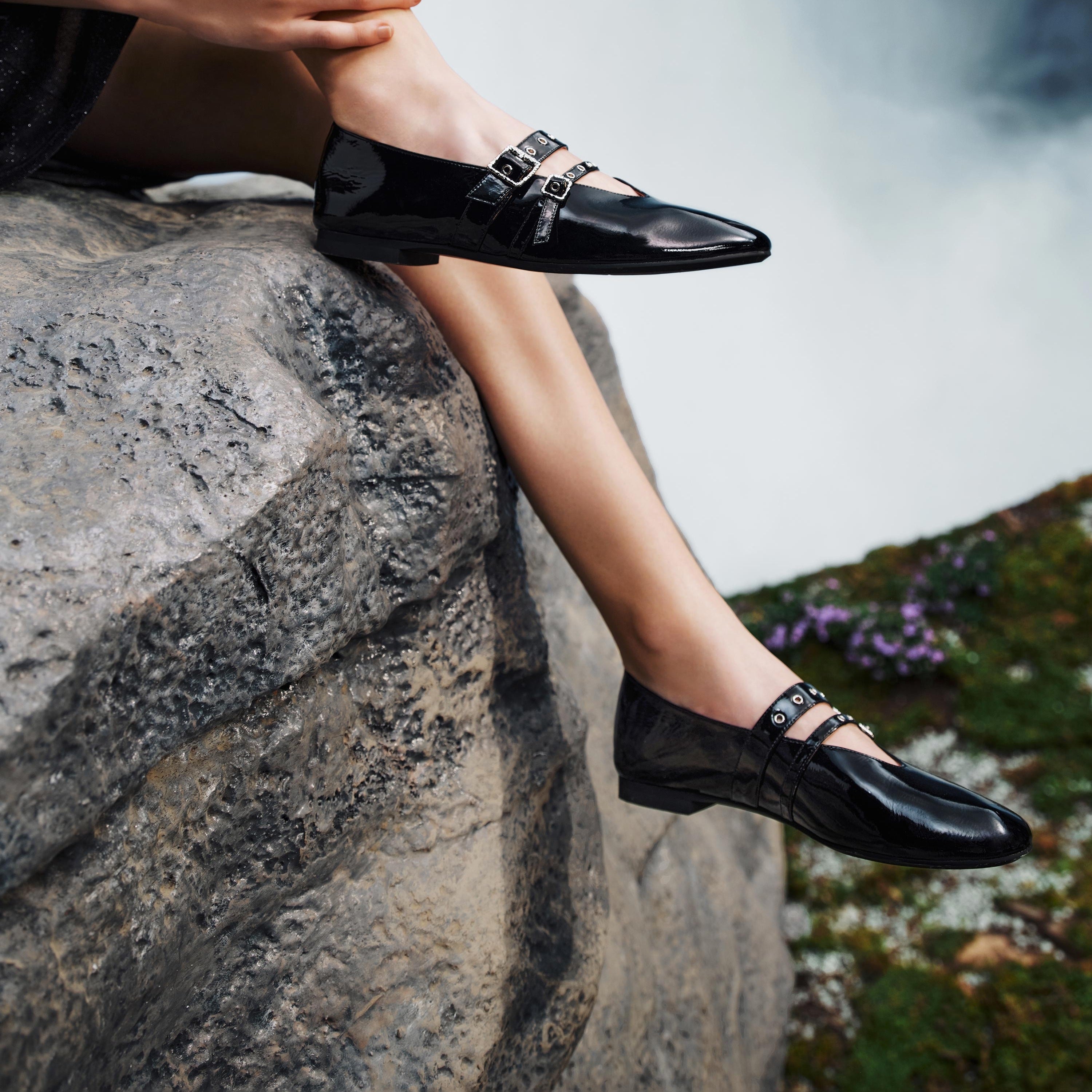 Black Patent Strappy Ballet Flats