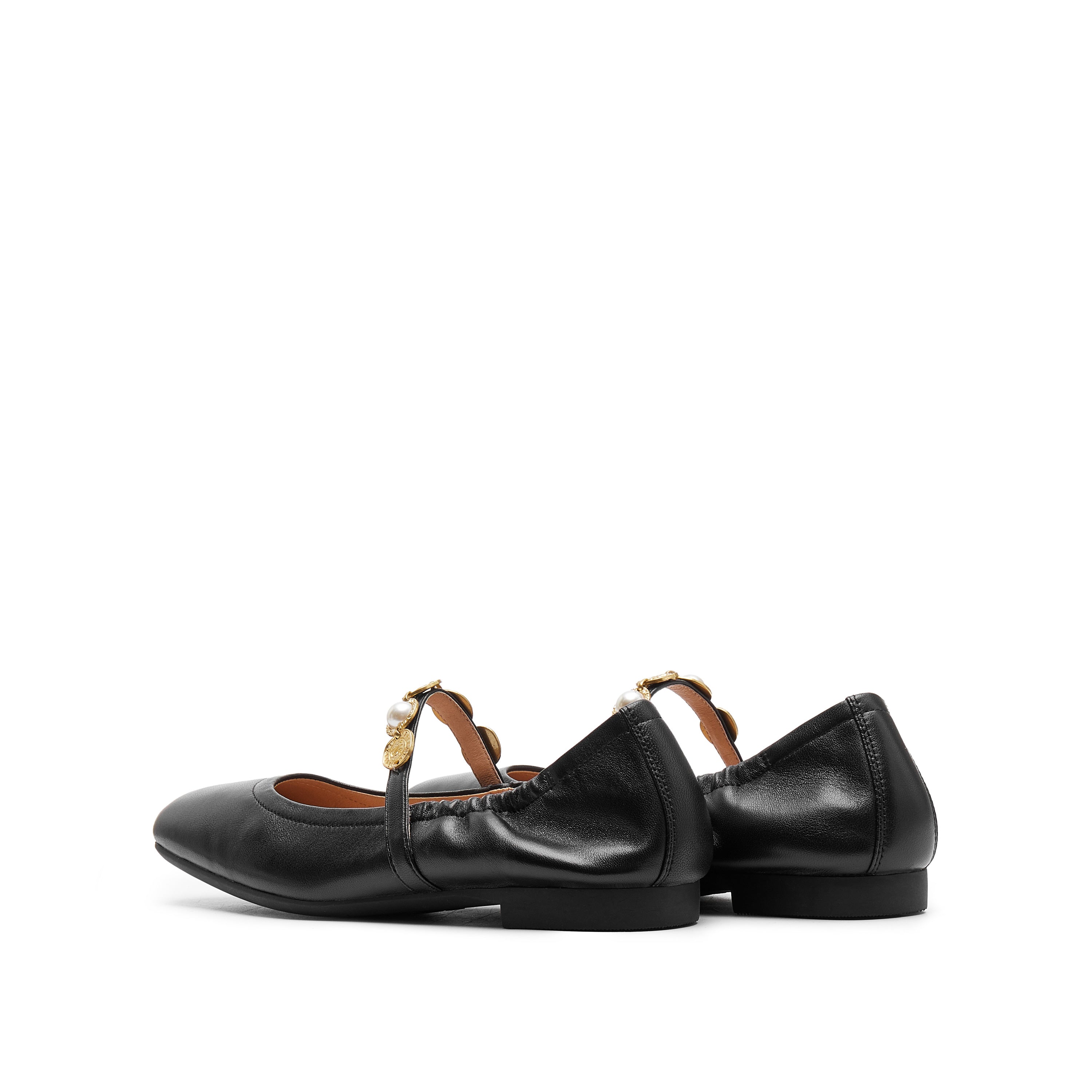 Black Golden Charms Strap Mary Jane Flats