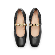 Black Golden Charms Strap Mary Jane Flats