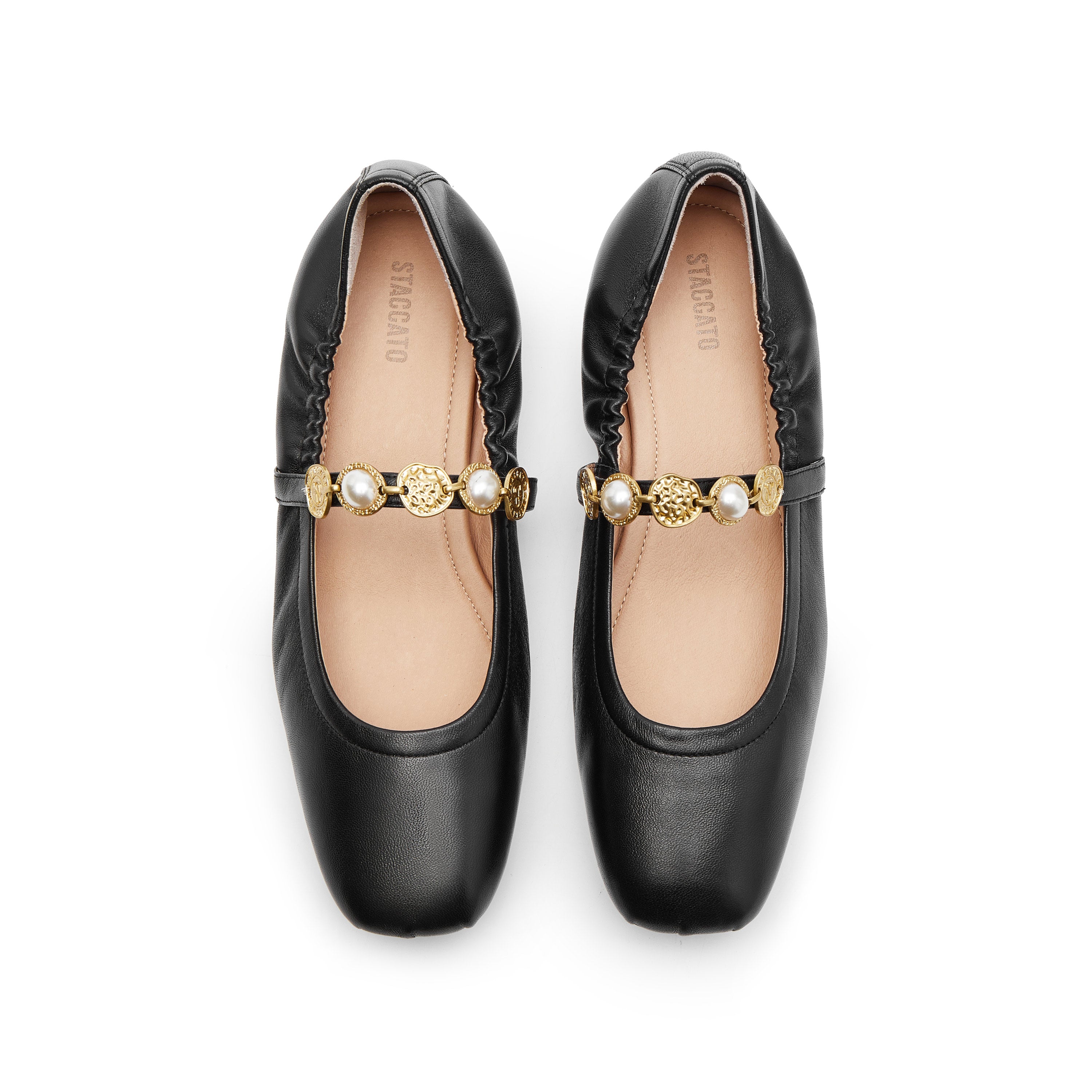 Black Golden Charms Strap Mary Jane Flats