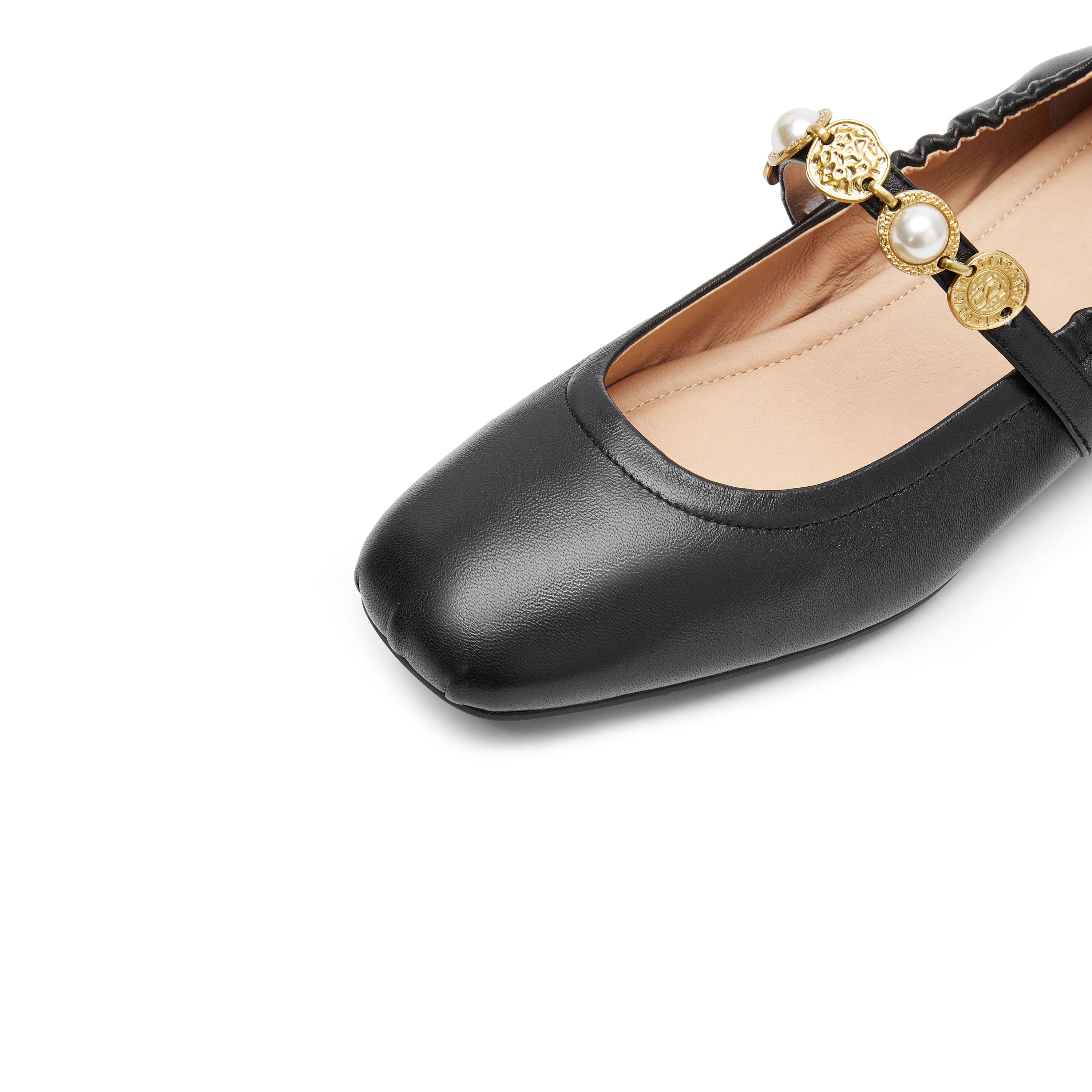 Black Golden Charms Strap Mary Jane Flats