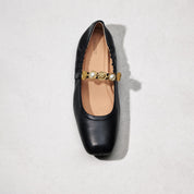 Black Golden Charms Strap Mary Jane Flats