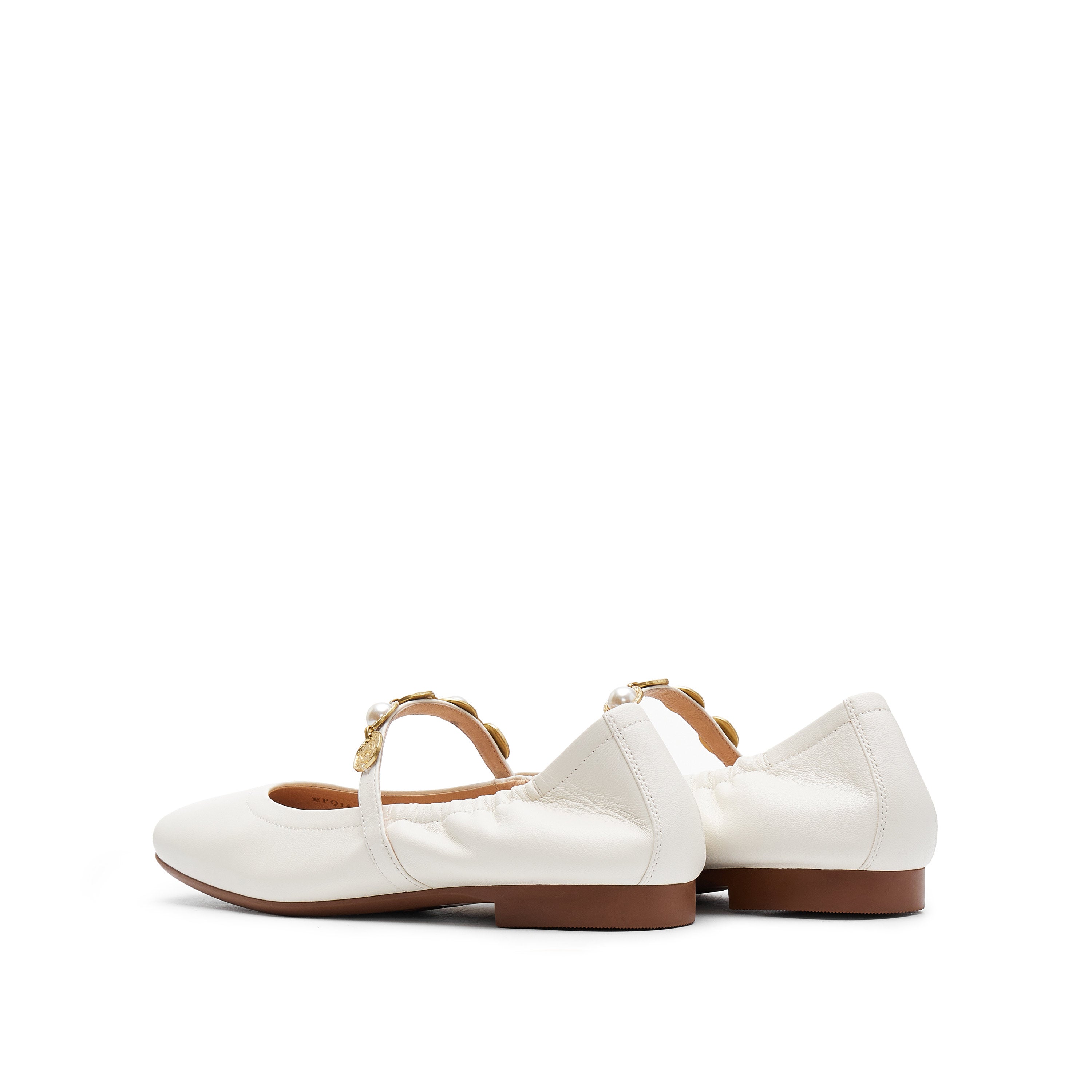 Beige Golden Charms Strap Mary Jane Flats