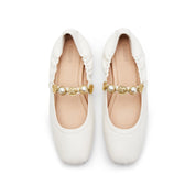 Beige Golden Charms Strap Mary Jane Flats