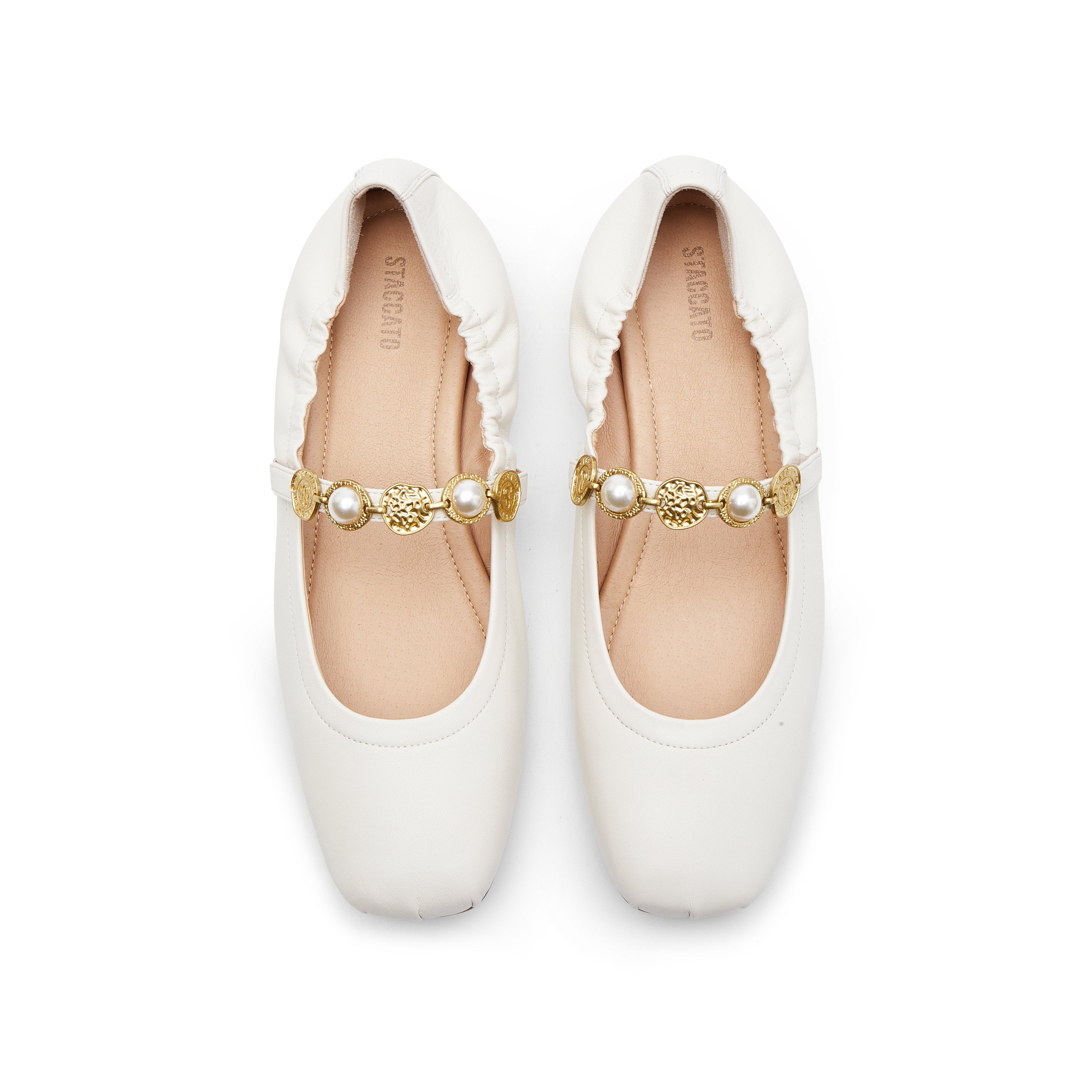 Beige Golden Charms Strap Mary Jane Flats