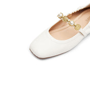 Beige Golden Charms Strap Mary Jane Flats