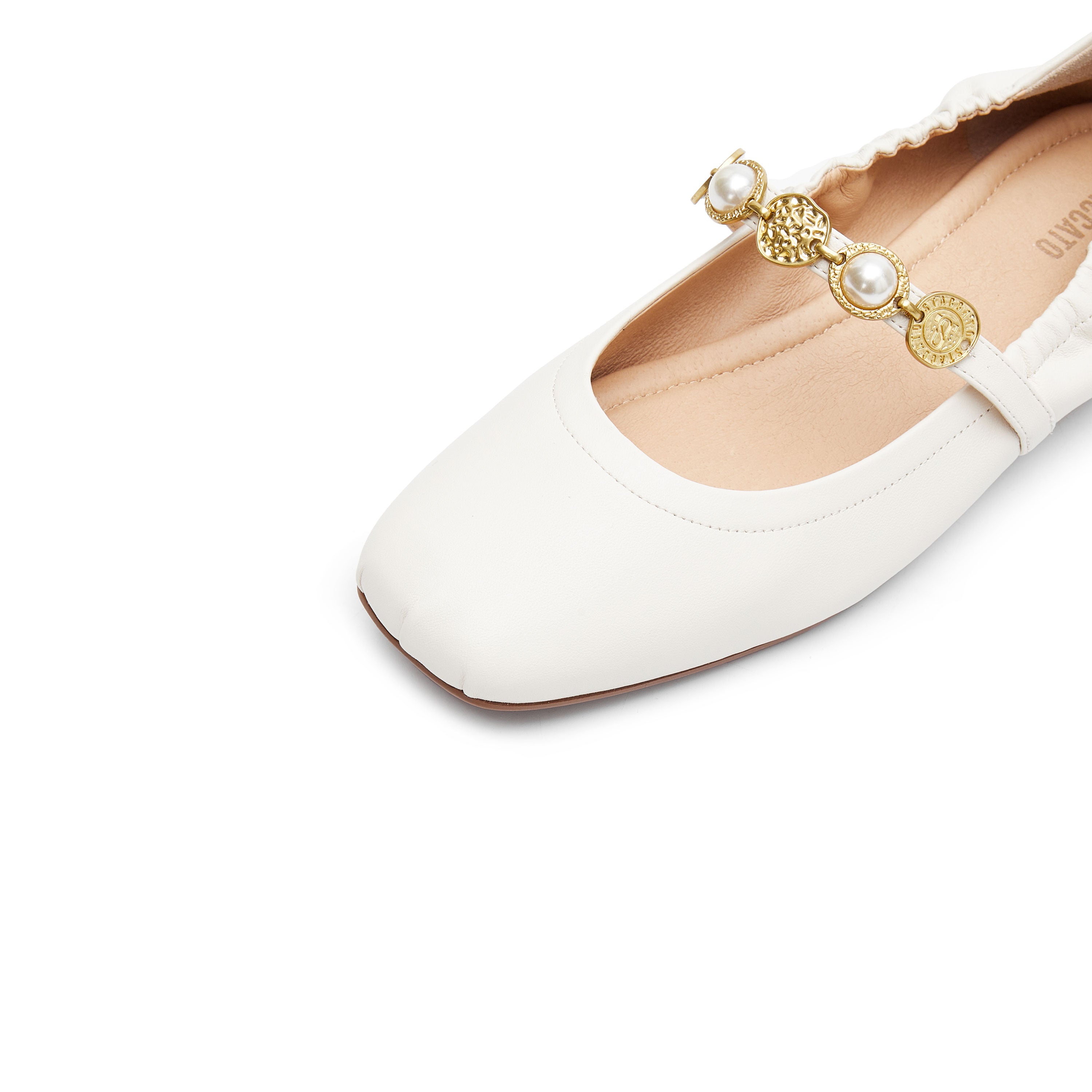 Beige Golden Charms Strap Mary Jane Flats