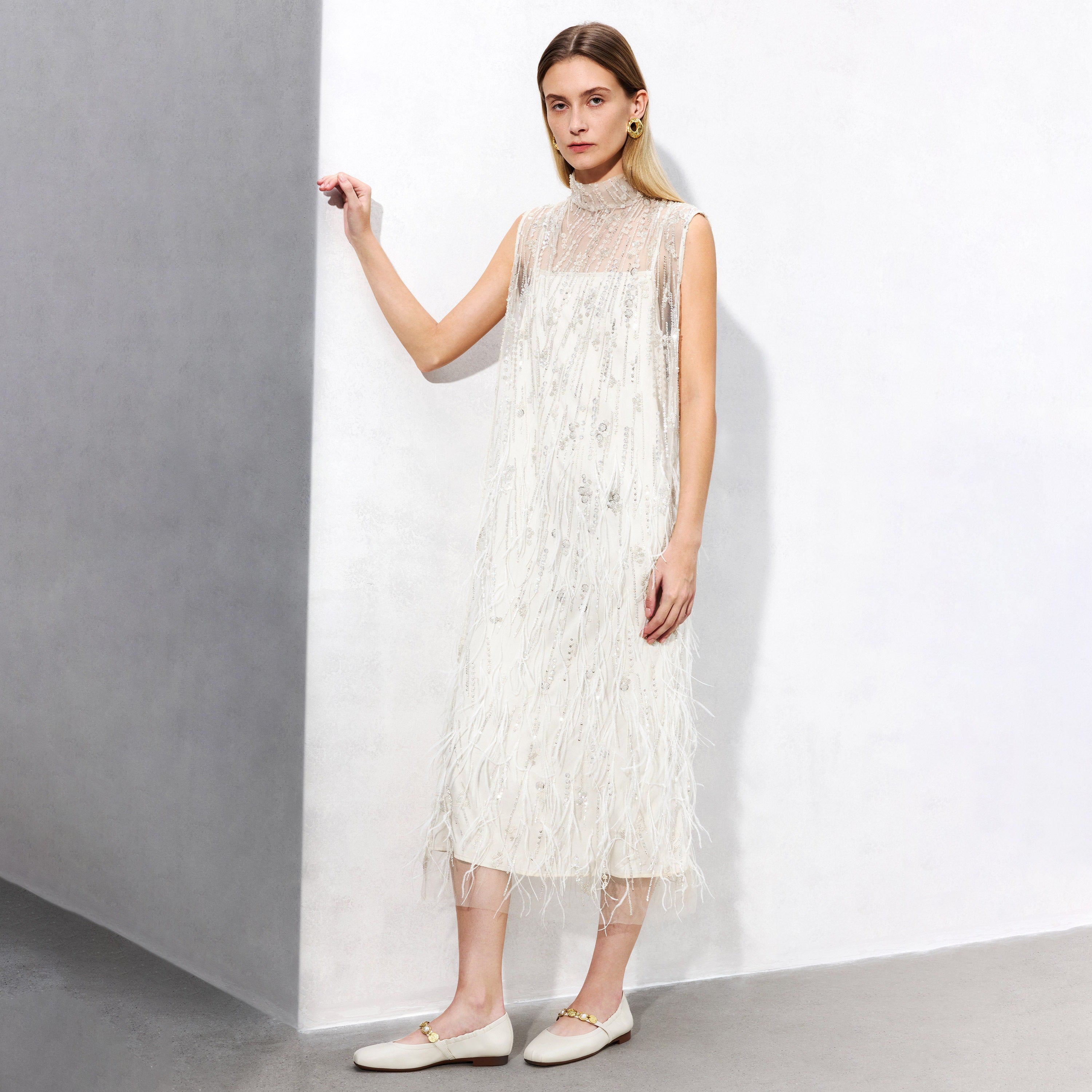 Beige Golden Charms Strap Mary Jane Flats