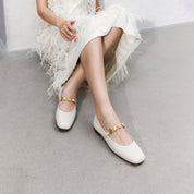 Beige Golden Charms Strap Mary Jane Flats