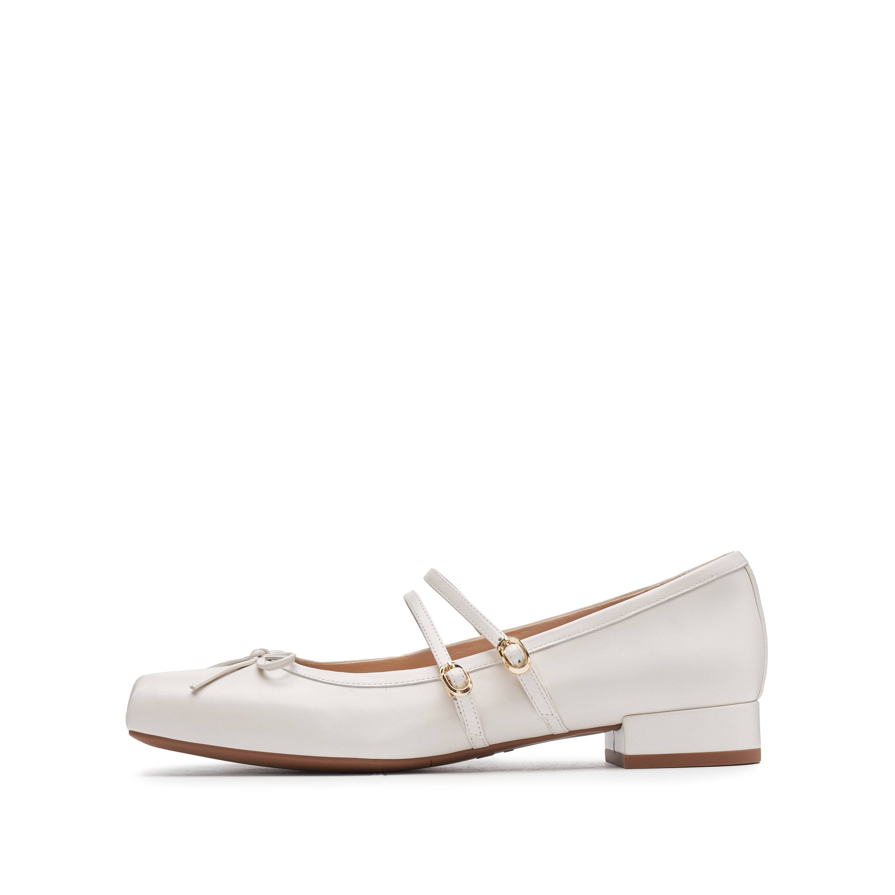 White Bow Strappy Ballerina Flats