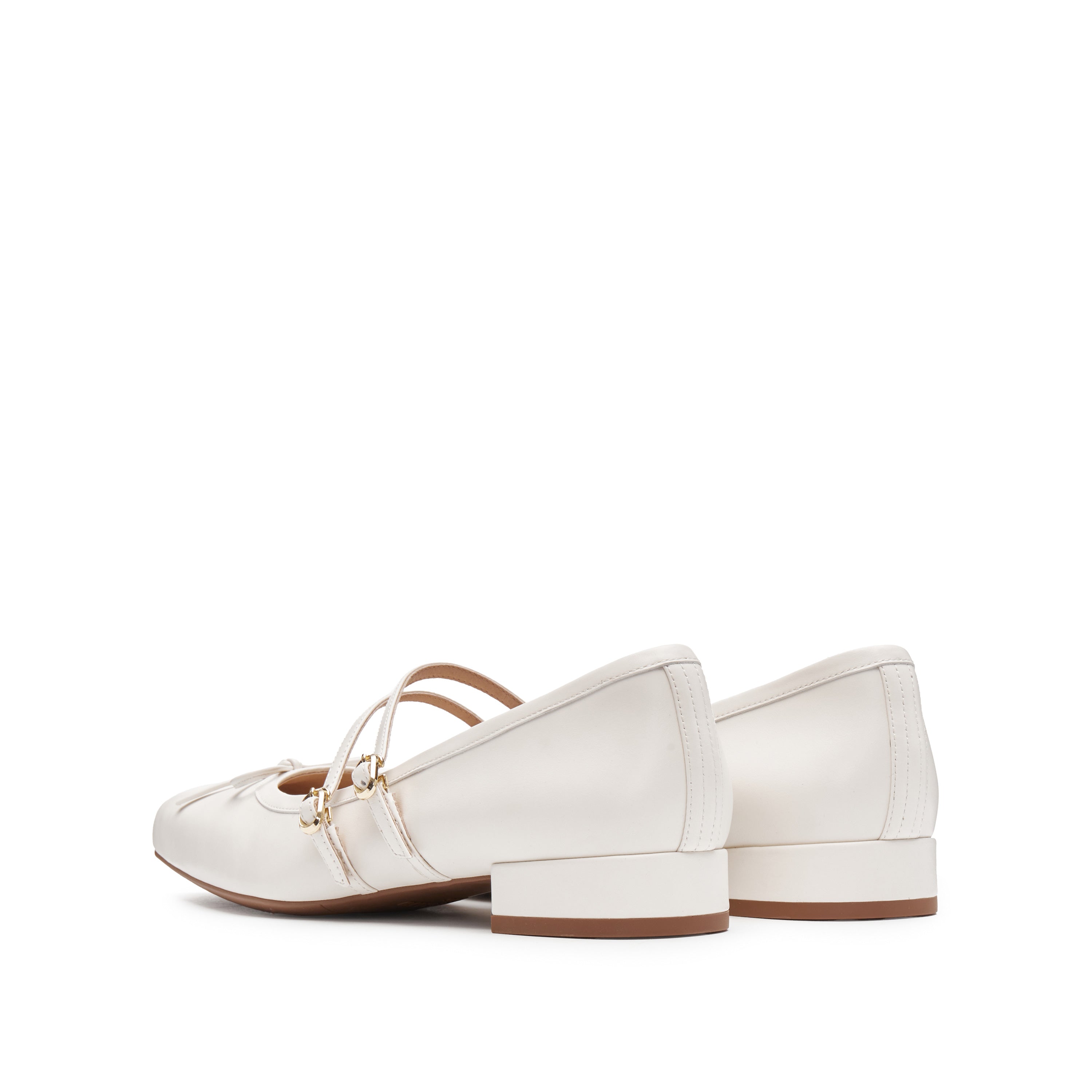 White Bow Strappy Ballerina Flats