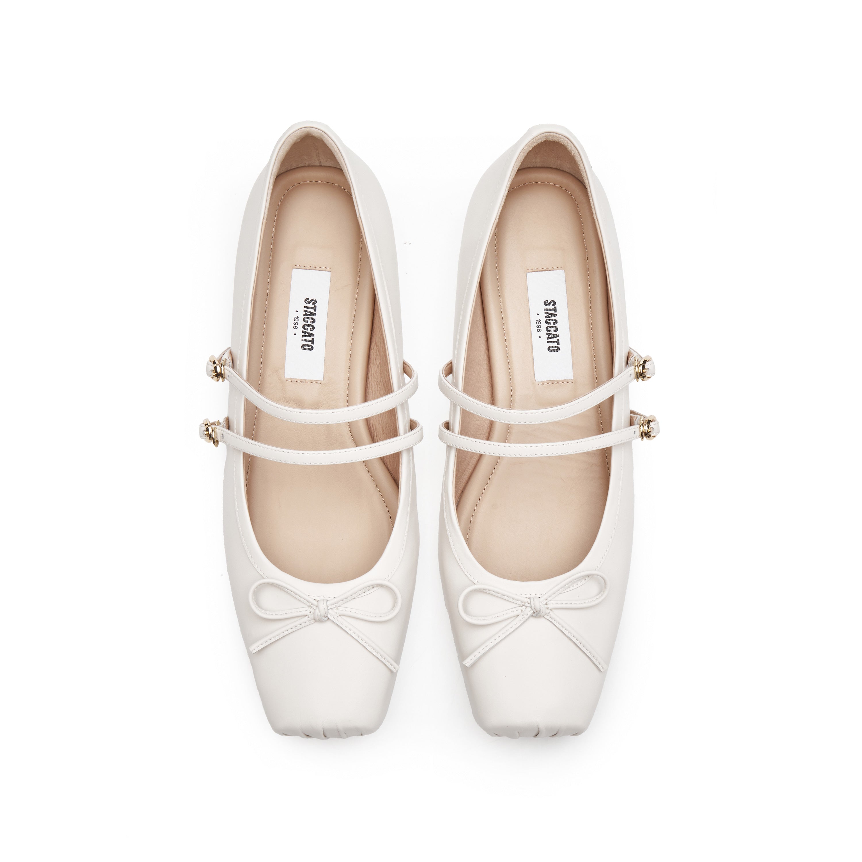 White Bow Strappy Ballerina Flats