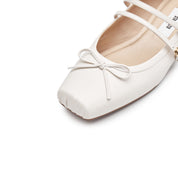 White Bow Strappy Ballerina Flats